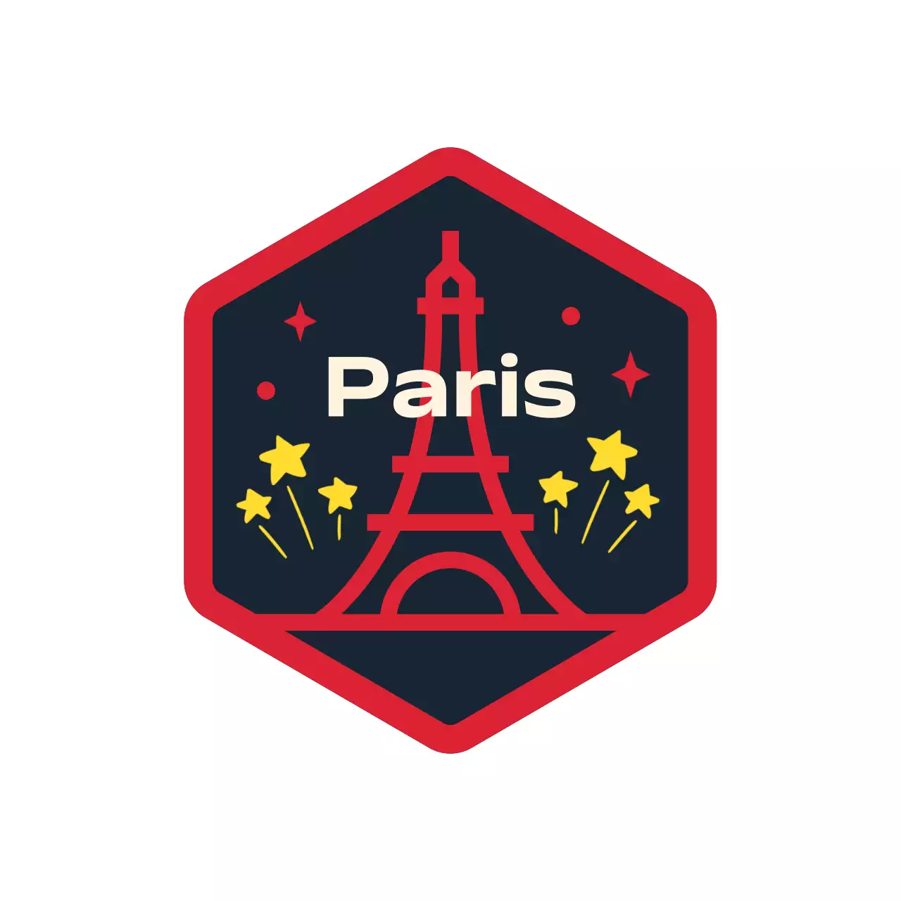 육각형 도형과 에펠탑 일러스트와 별이 있는 화려한 느낌의 여행 굿즈