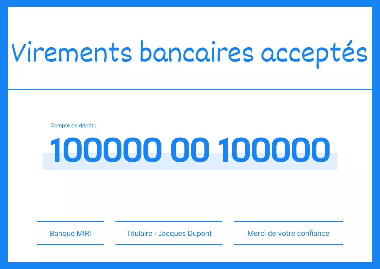 Un simple avis de domiciliation bleu clair et blanc