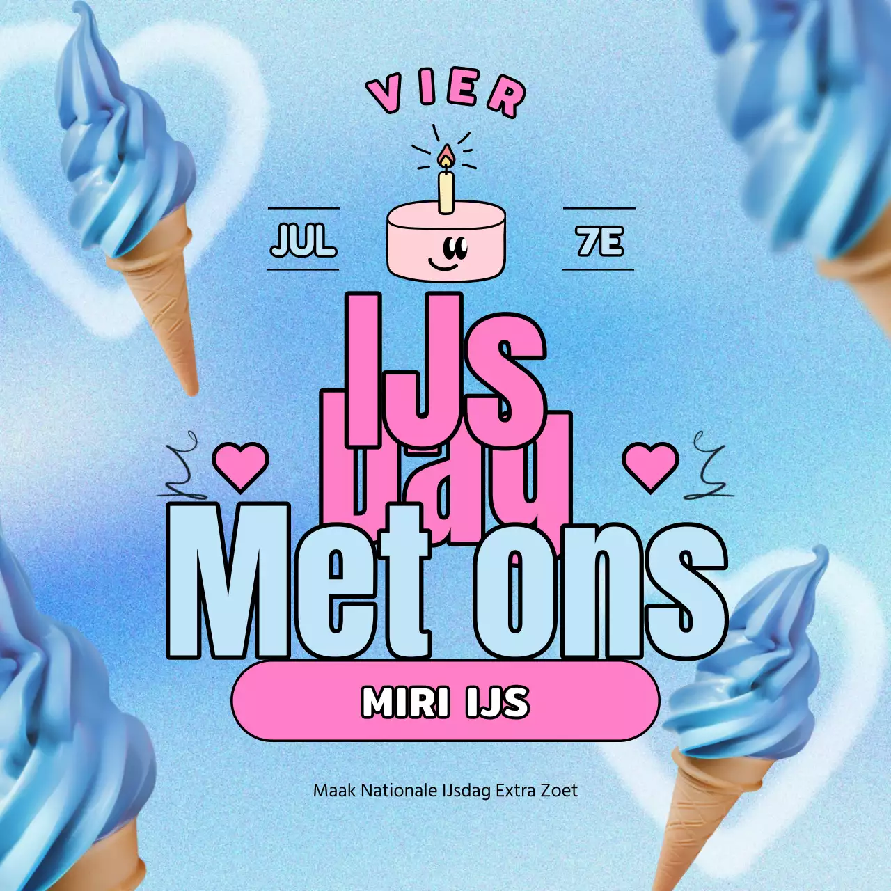 Promoot kortingen voor Nationale IJsdag met blauwe en roze accenten