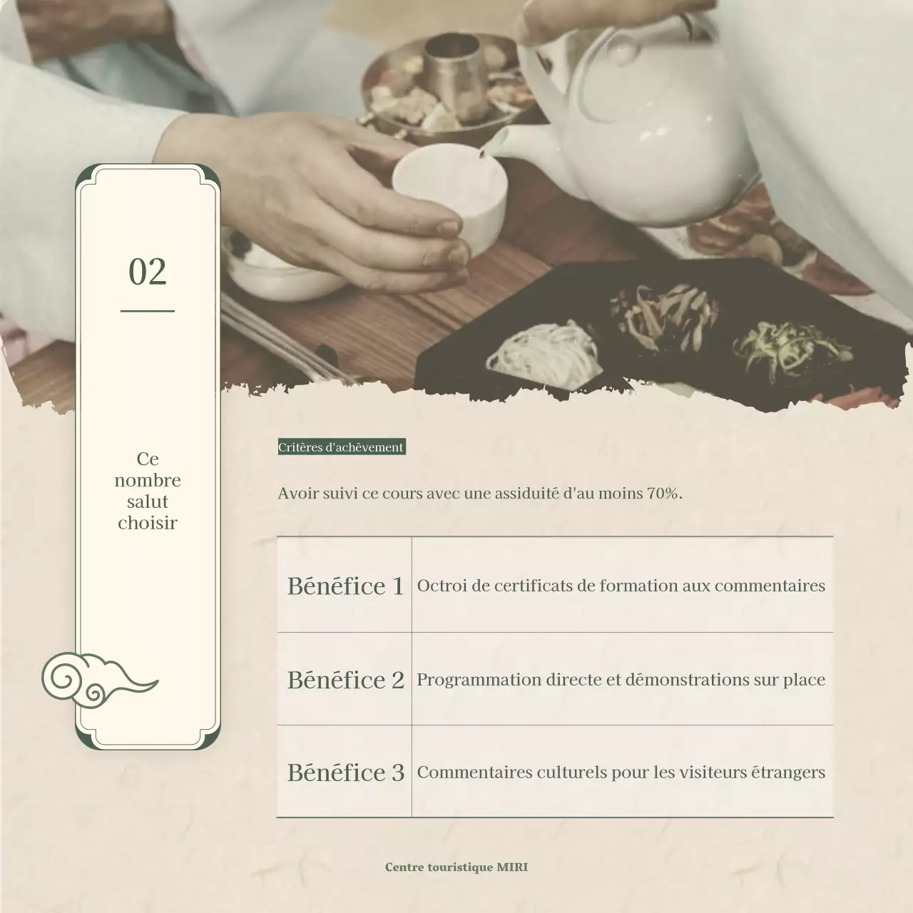 Guide de recrutement pour le cours de formation d'interprètes culturels traditionnels en vert et beige