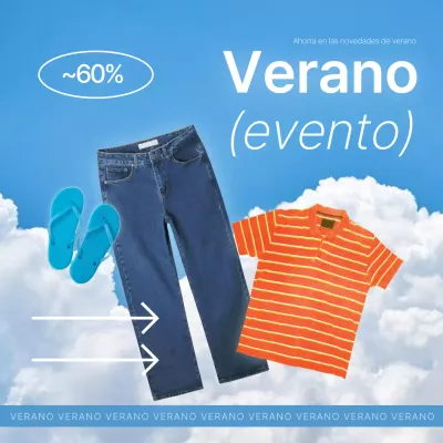 Promocionar eventos de verano en un centro comercial de ropa natural en azul claro y blanco