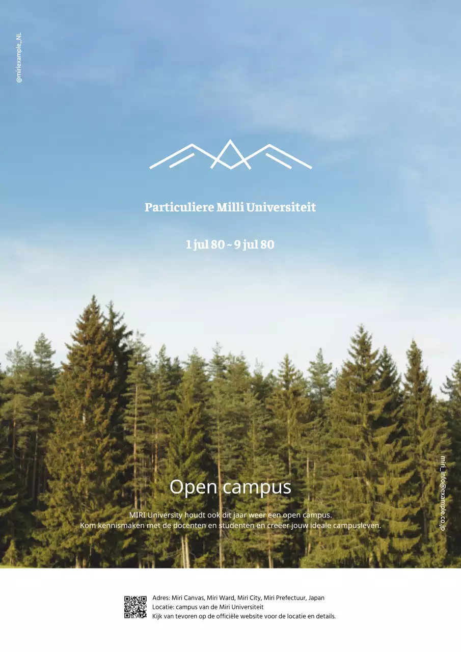 Publiciteit voor een eenvoudig lichtblauw en groen evenement op de campus van de universiteit