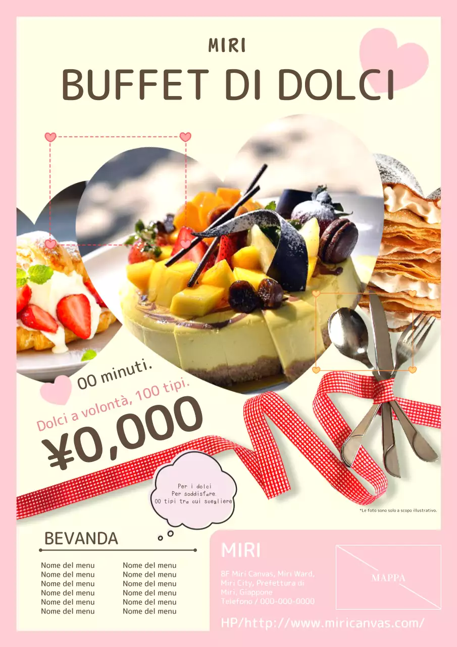 Un simpatico annuncio a buffet con rosa e cuori