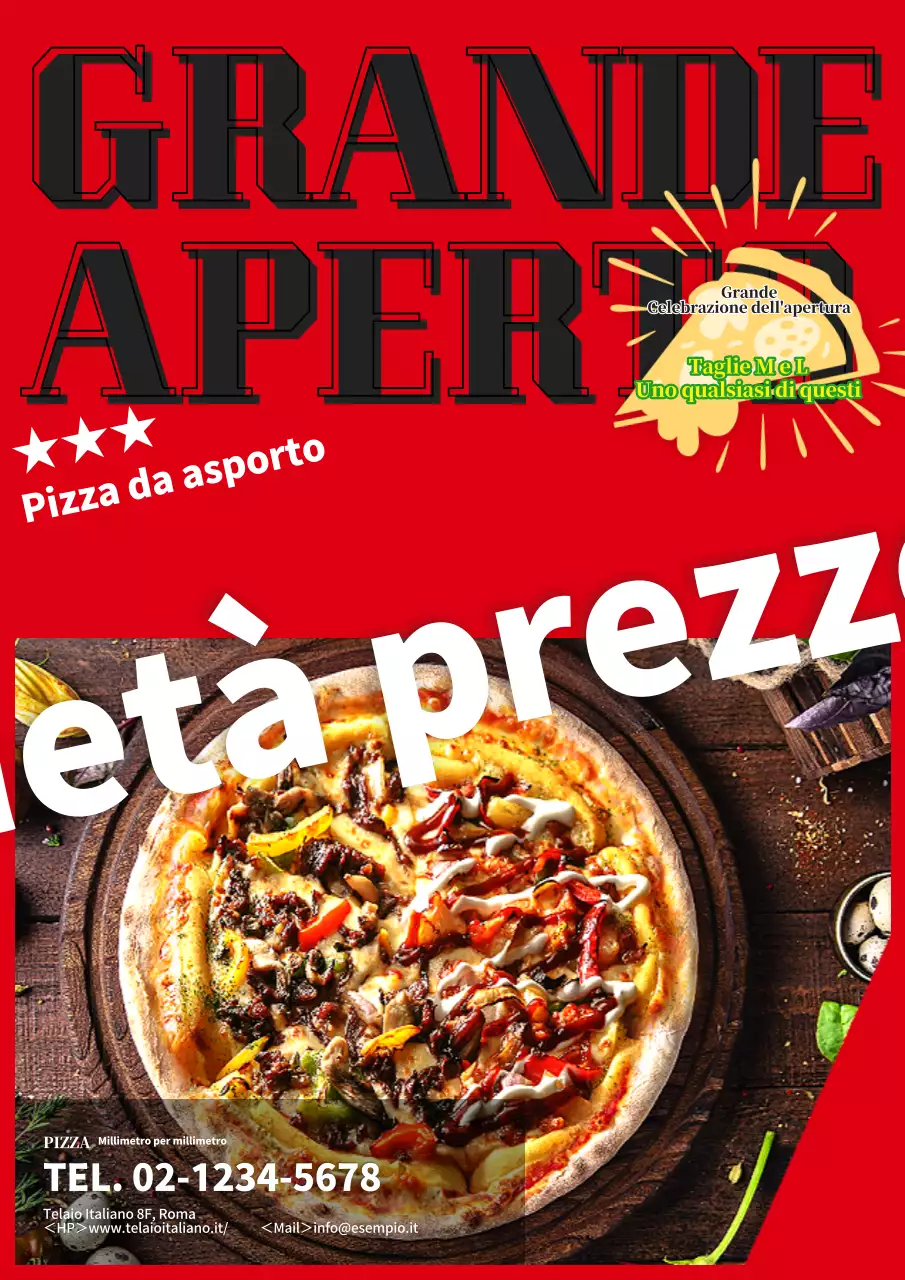 Pubblicità semplice e moderna di una pizzeria da asporto in rosso