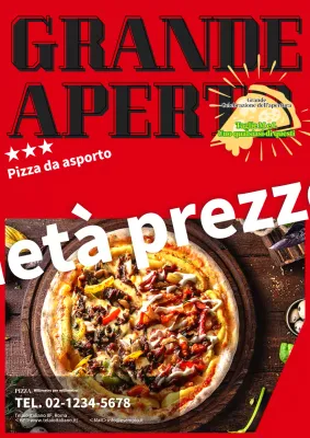 Pubblicità semplice e moderna di una pizzeria da asporto in rosso