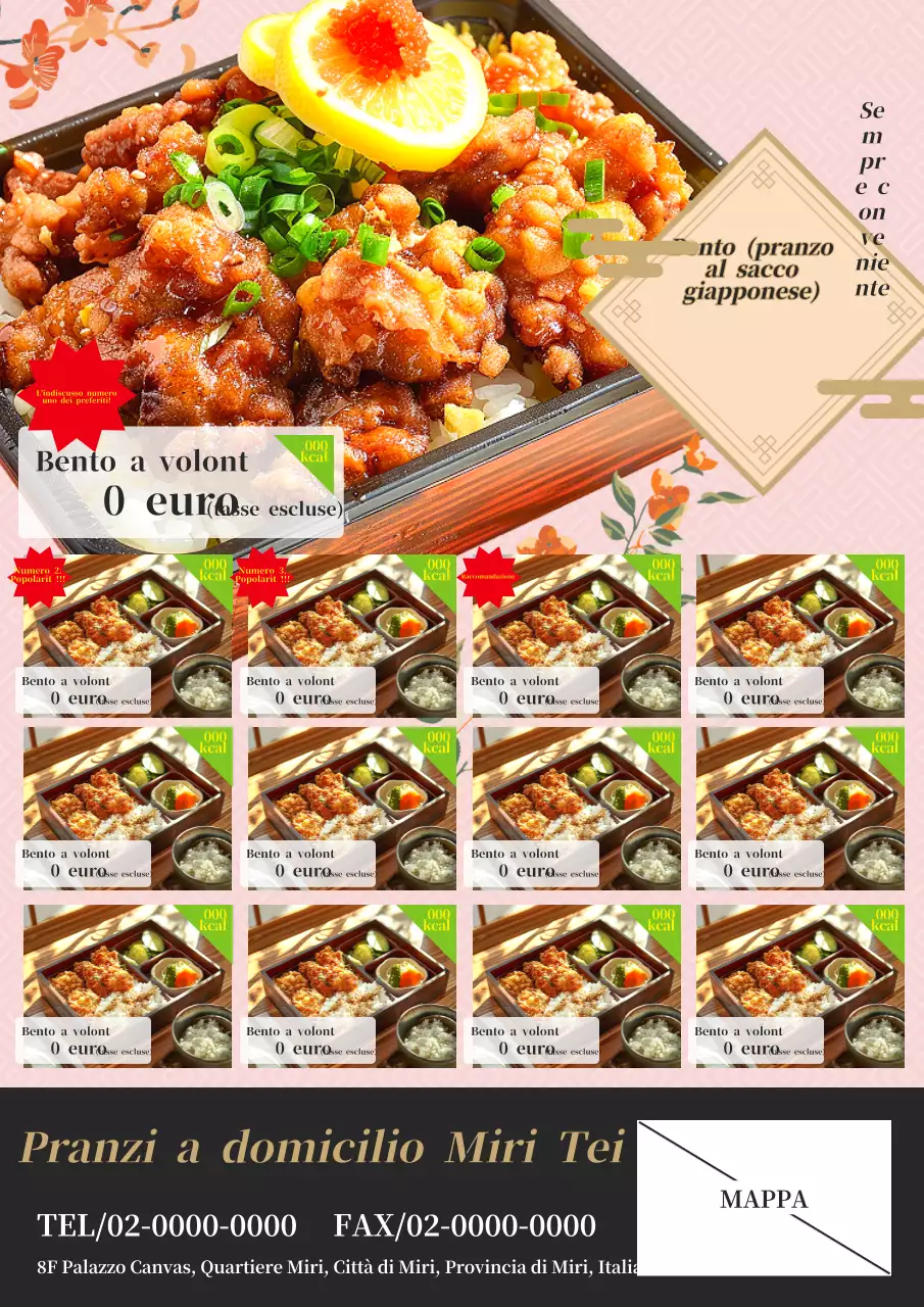 Simpatico annuncio di consegna del cestino da pranzo basic rosa e verde