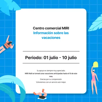 Un sencillo anuncio de vacaciones de verano en azul y blanco