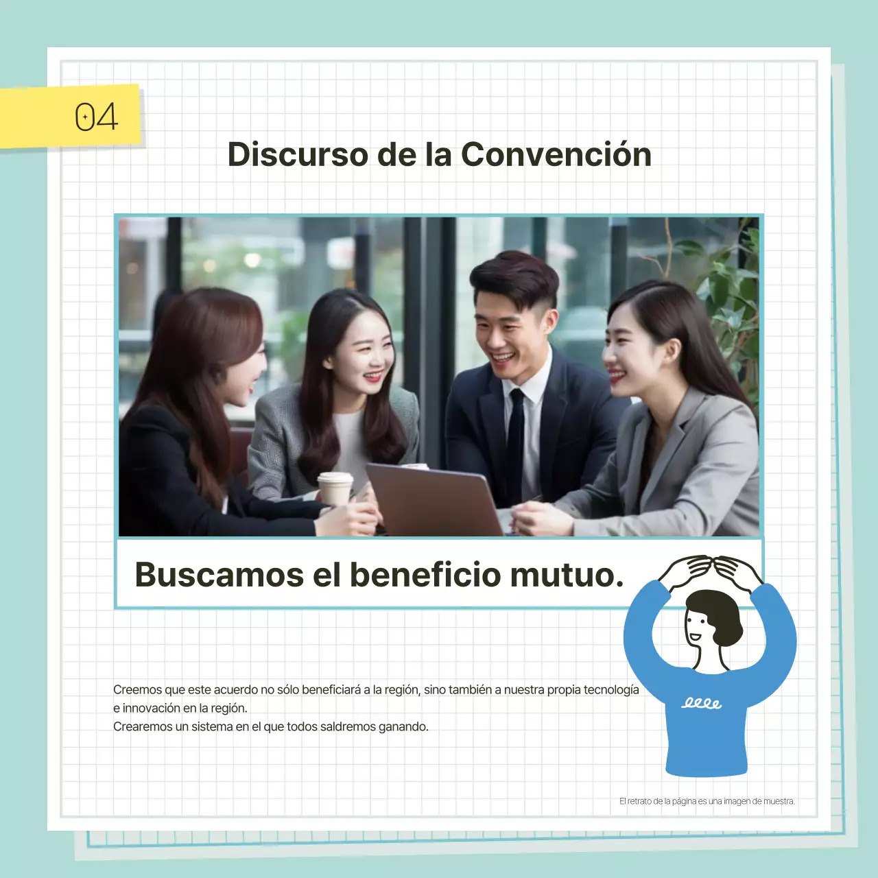 Promover una ceremonia de acuerdo empresarial de color menta y azul