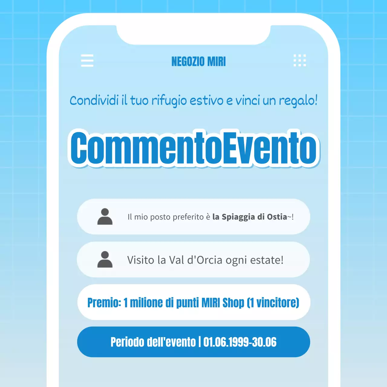 Promuovete il vostro evento con commenti retrò di colore azzurro