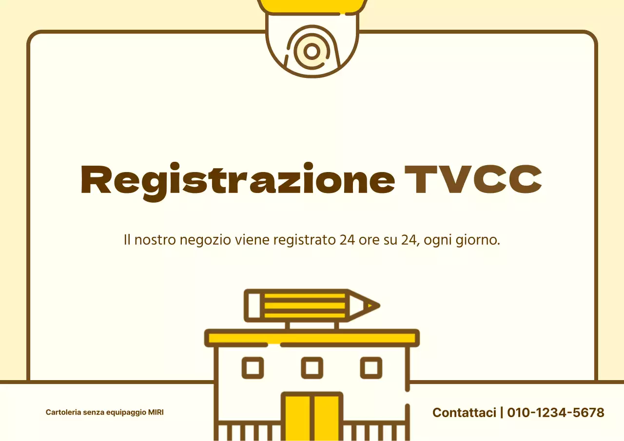 Semplice avviso di registrazione TVCC giallo e marrone