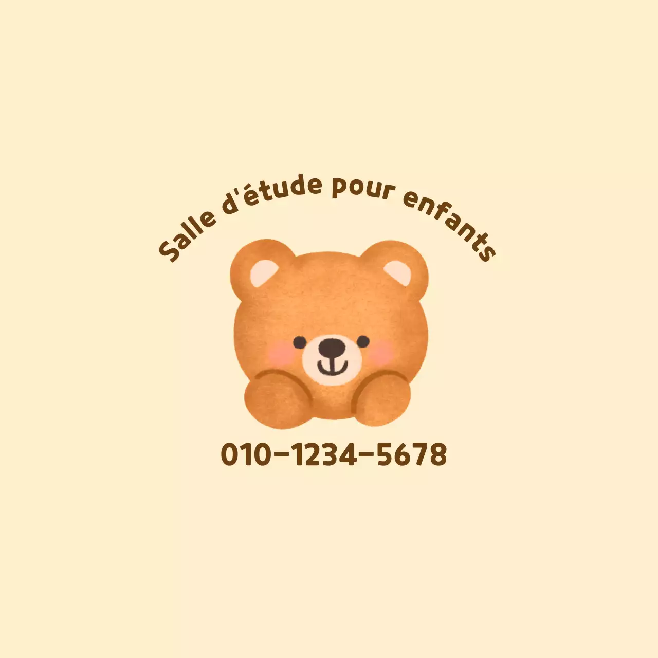 Illustration d'un ourson jaune et brun pour la promotion d'une salle d'étude