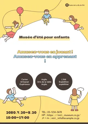 Un adorable flyer jaune et bleu clair pour une activité destinée aux enfants !