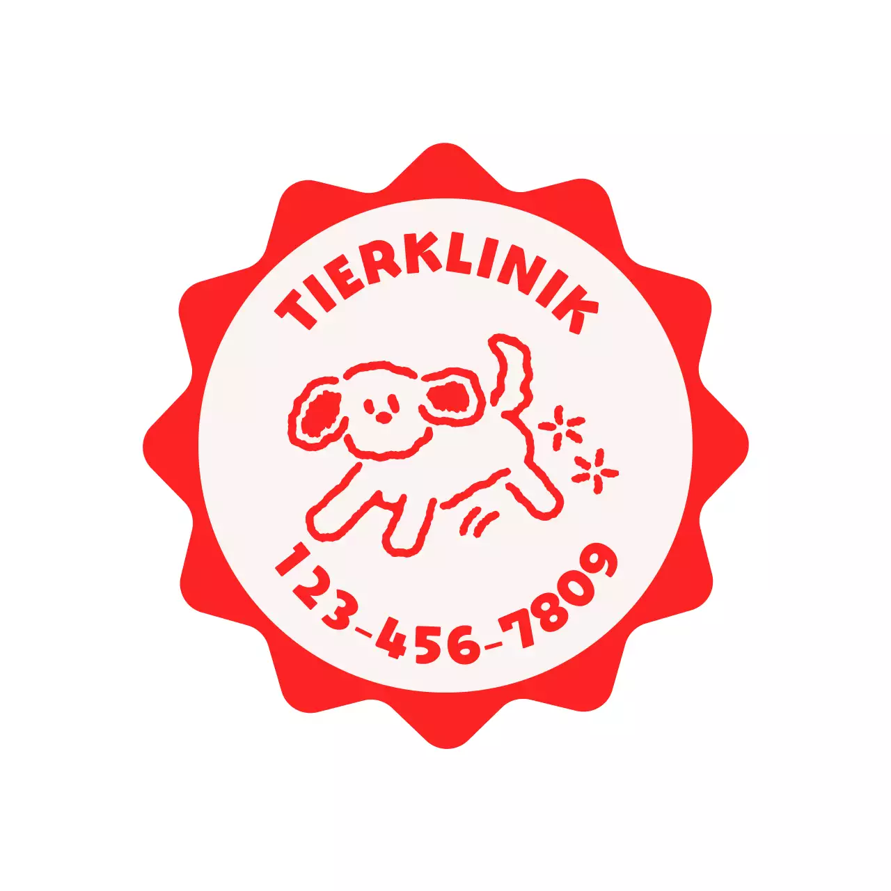 Niedliche und kuschelige Tierklinik mit Starburst-Formen und Illustrationen von Hunden und Katzen