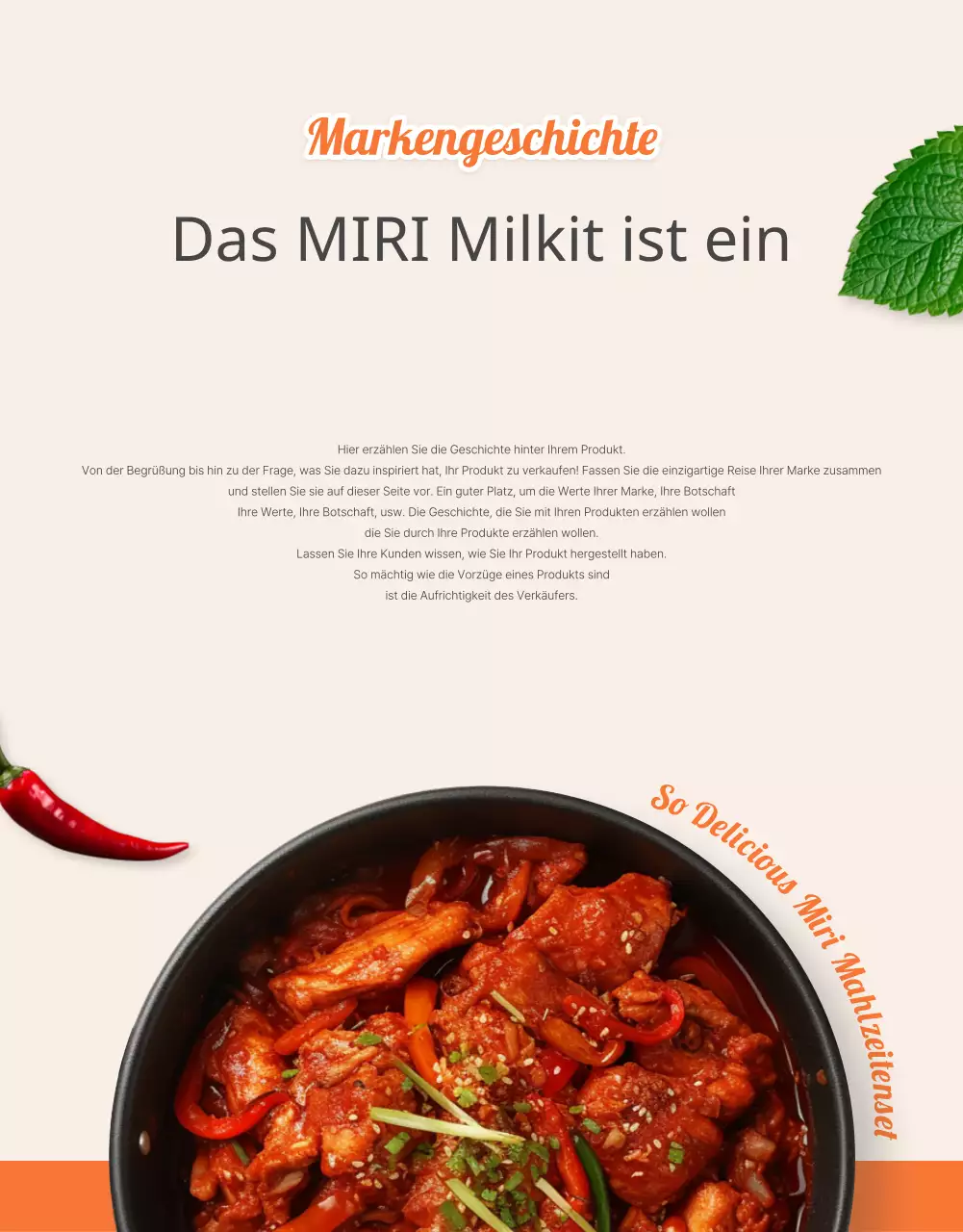 Förderung der orangefarbenen und elfenbeinfarbenen Einführungsseite für Grundnahrungsmittel