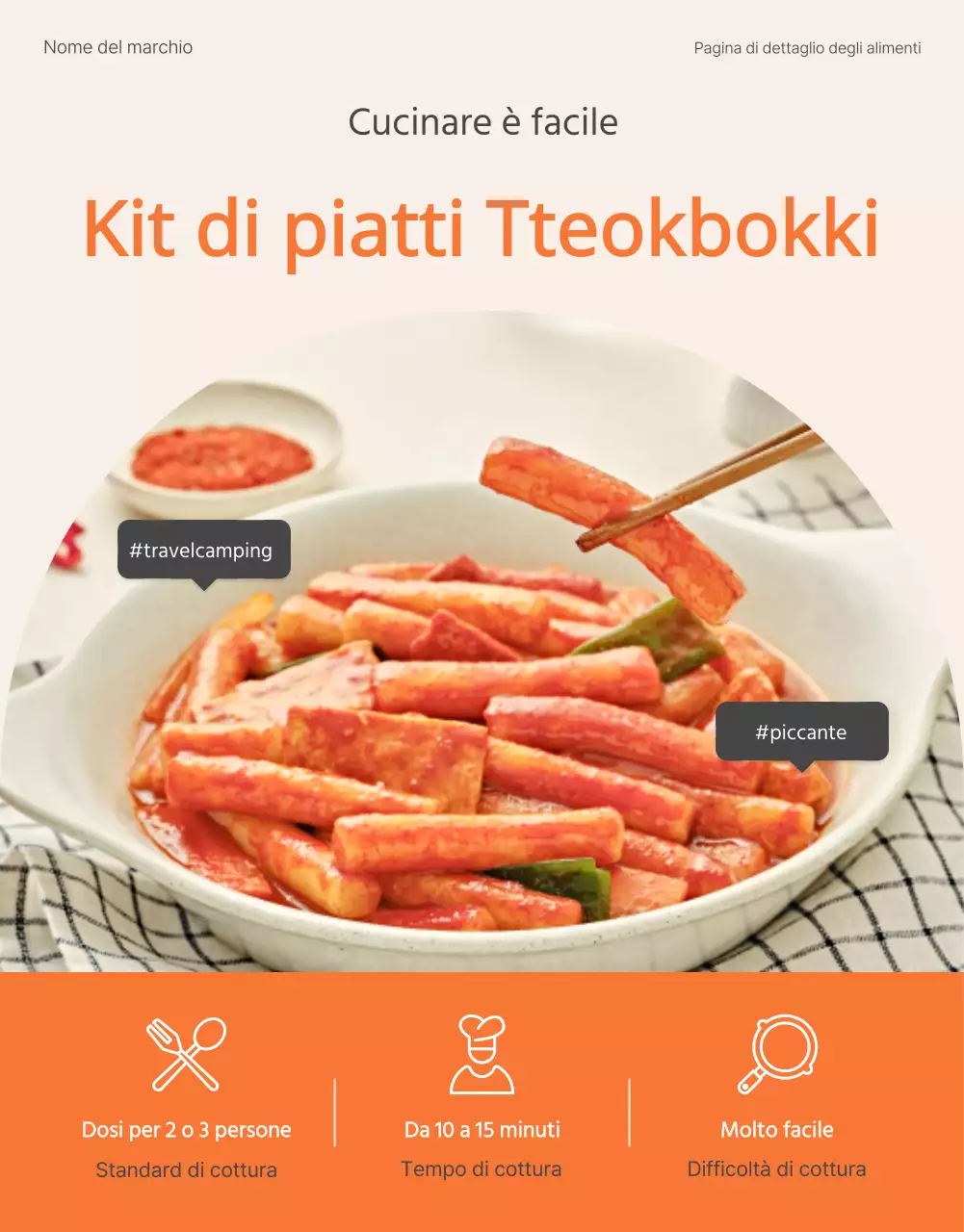 Promuovere kit di pasti base tteokbokki in arancione e avorio