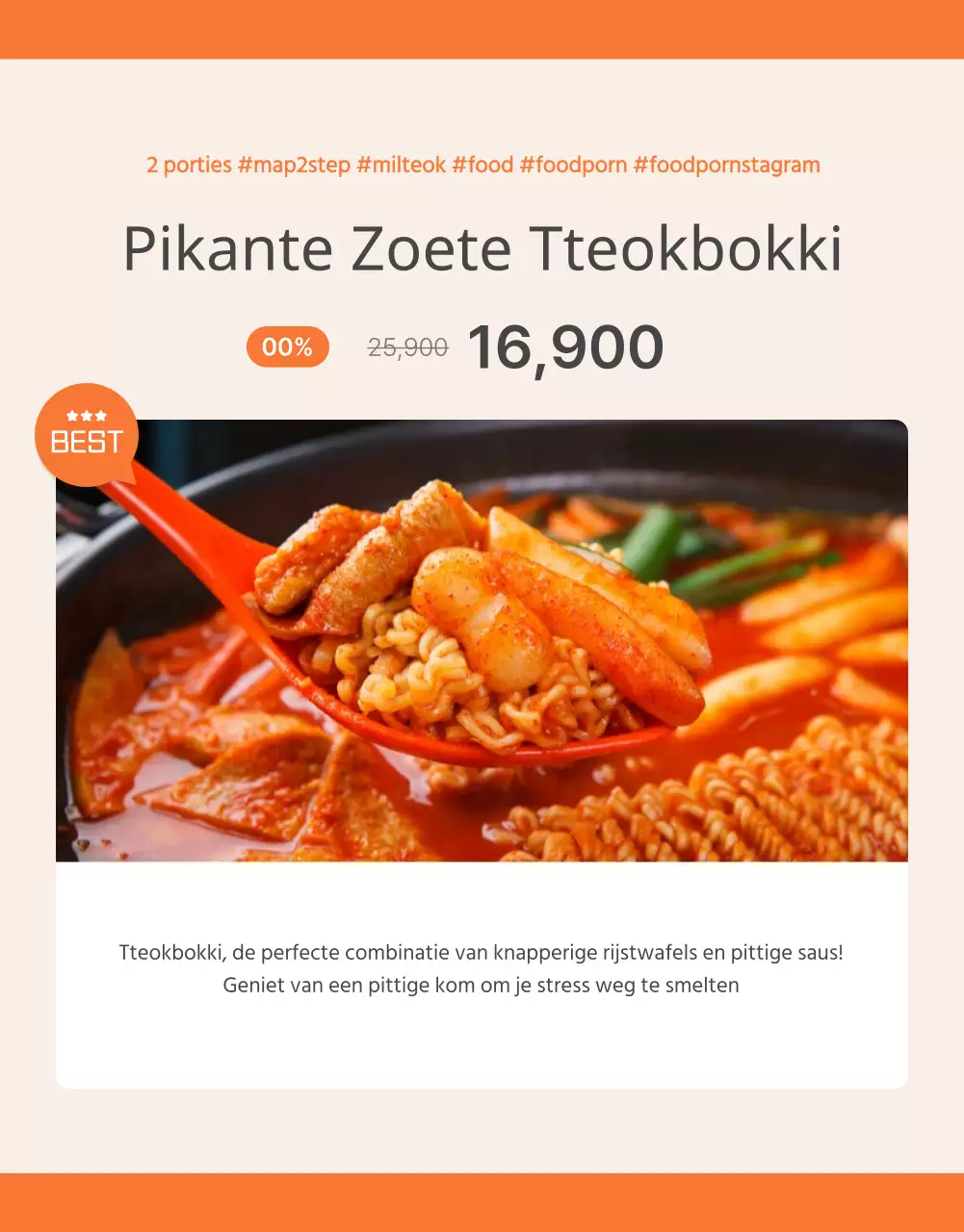 Basispakketten tteokbokki in oranje en ivoor promoten