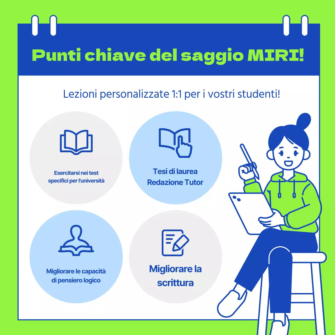 Saggio di promozione scolastica per l'esame di ammissione, semplice e dai colori fluorescenti.