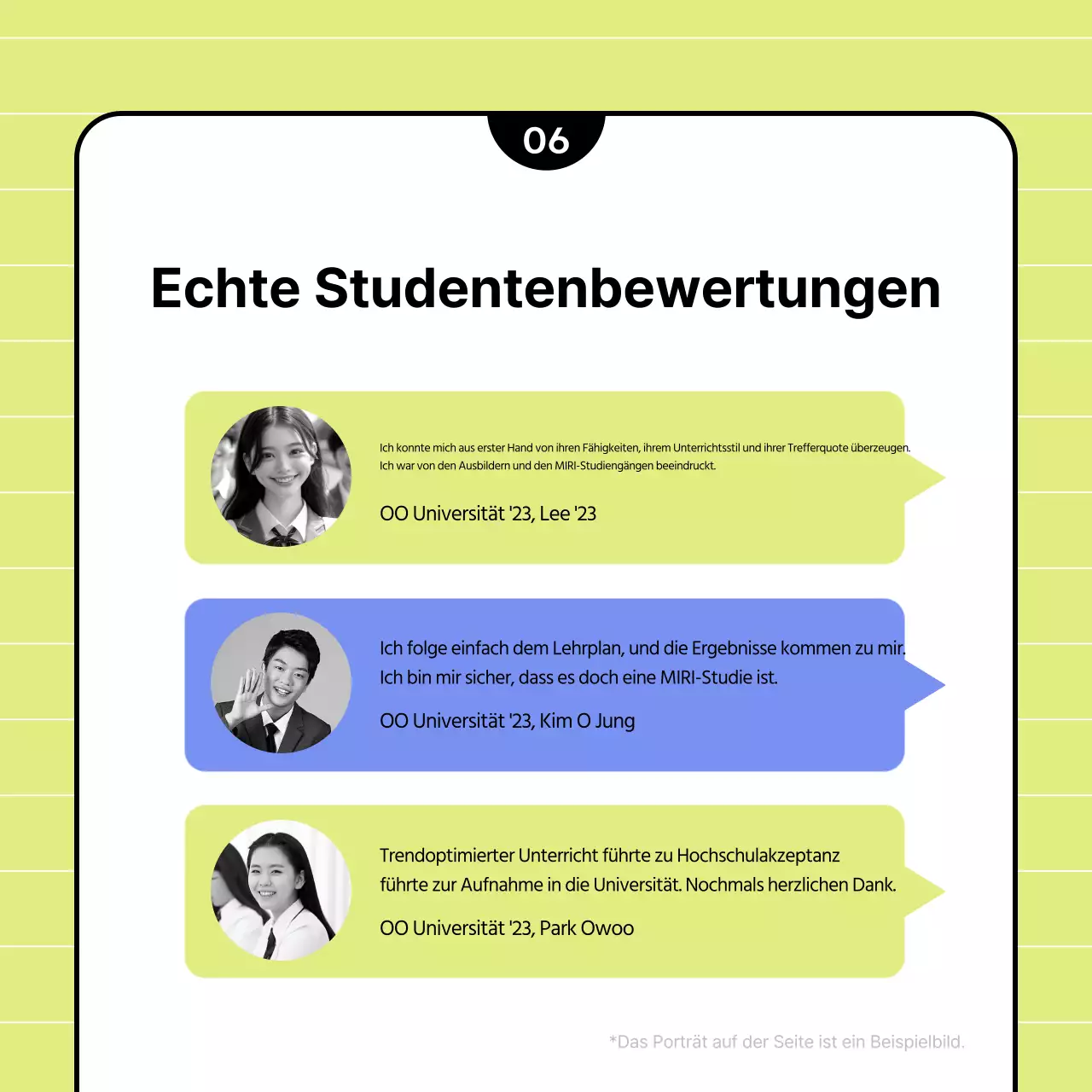 Ein hübscher Schulprospekt in Chartreuse und Hellblau