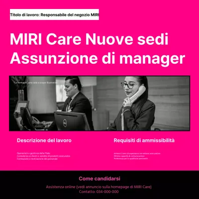 Semplice annuncio di lavoro per manager in rosa acceso e nero
