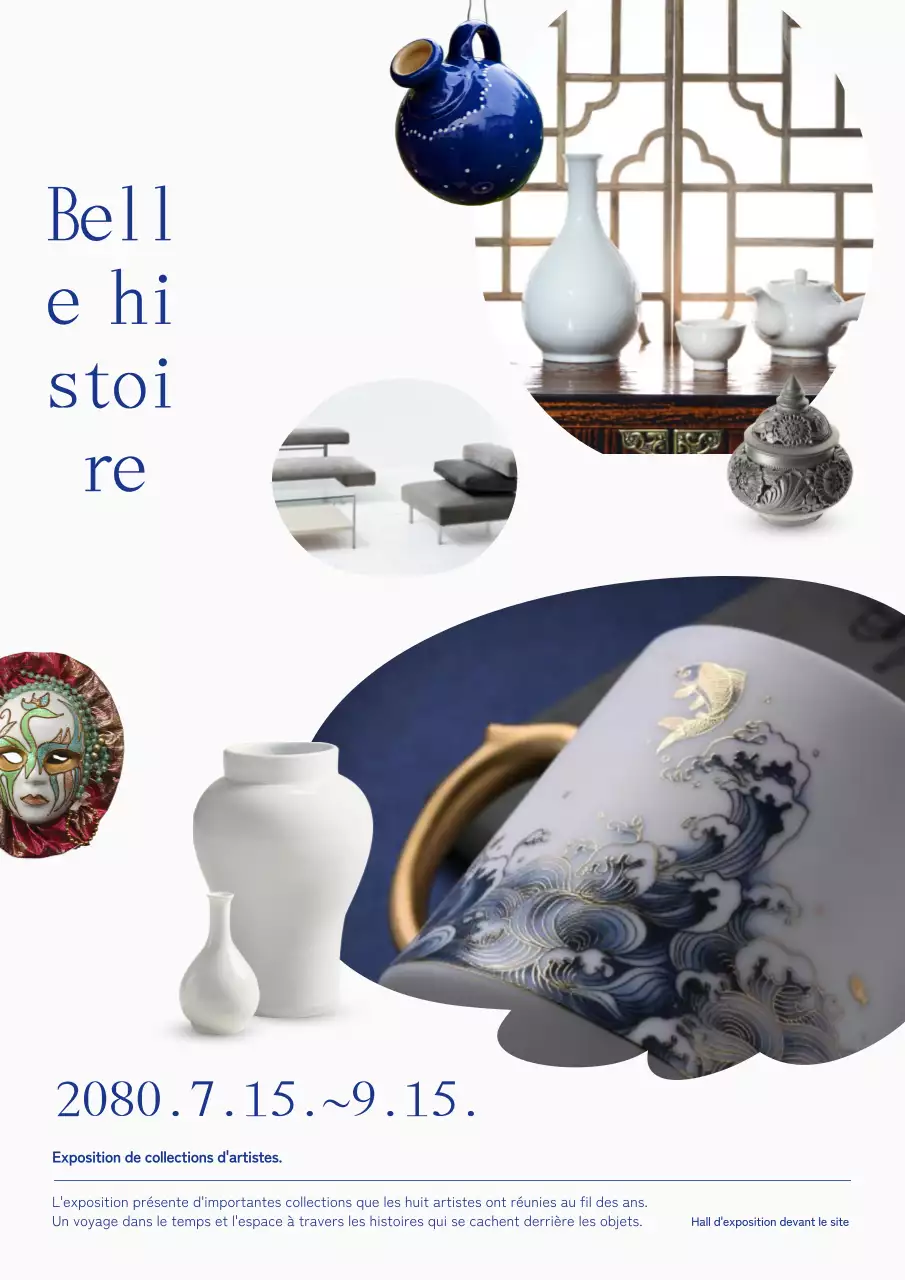 Publicité pour les expositions orientales bleues.