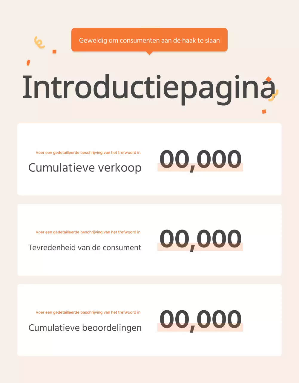 De intropagina met oranje en ivoorkleurige basismaaltijden promoten