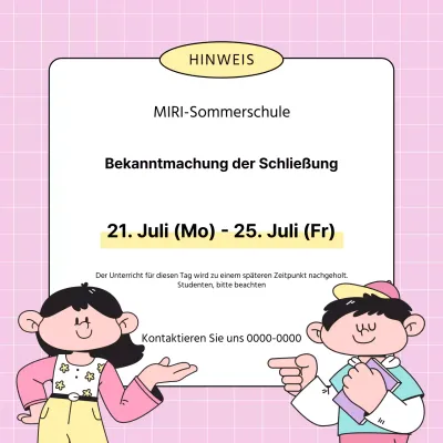 Ein niedlicher gelber und rosa Aushang für die Schulferien