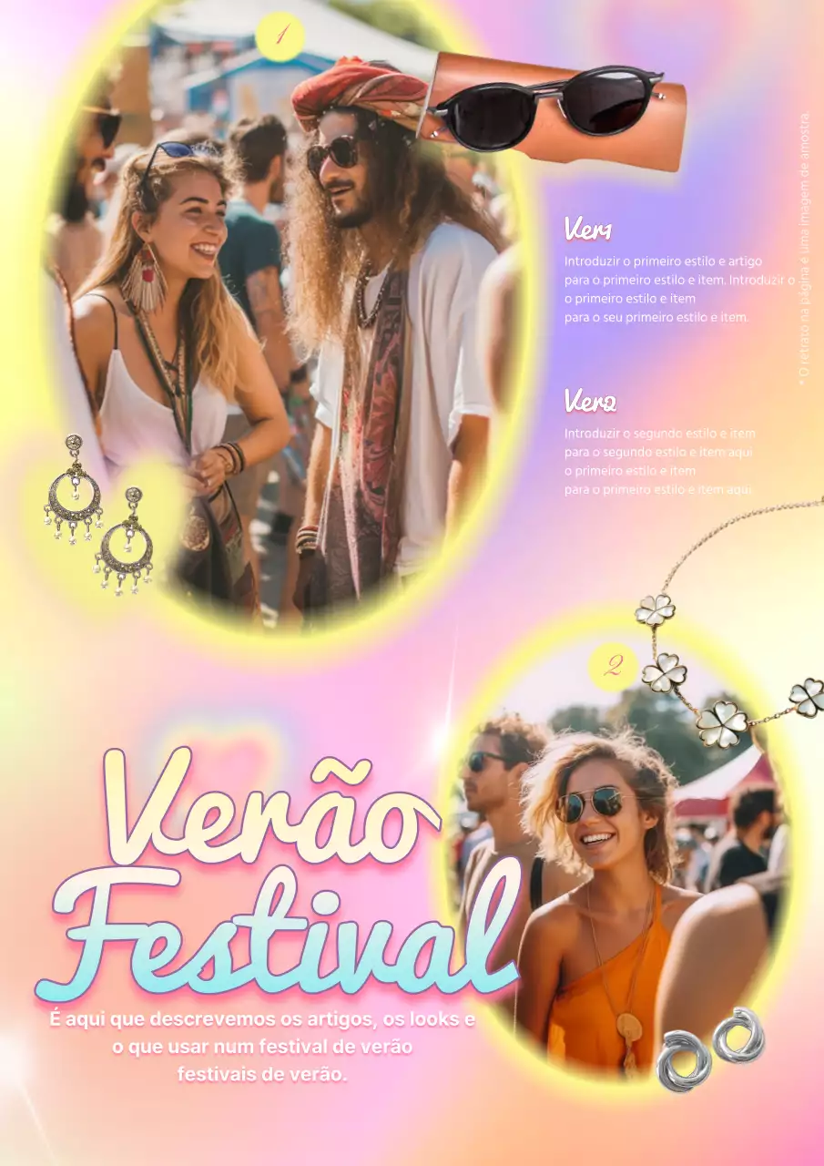 Proposta de um conjunto de festival de verão retro em amarelo e rosa