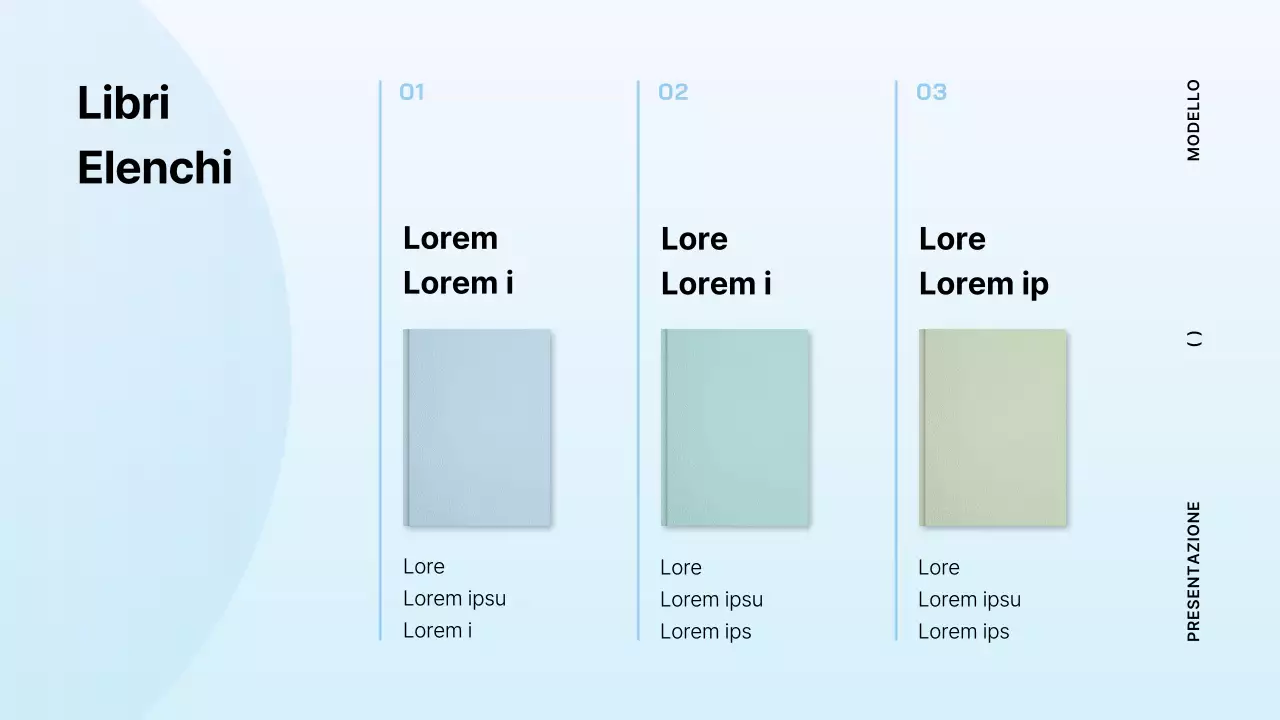 Proposta di libro minimalista in azzurro e menta