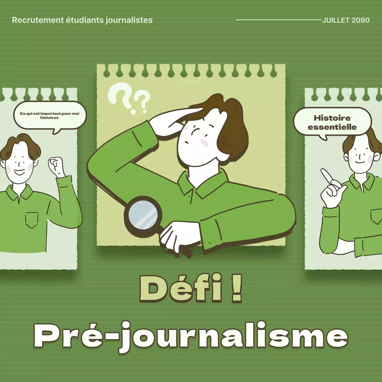 Recrutement simple d'étudiants journalistes en vert et kaki