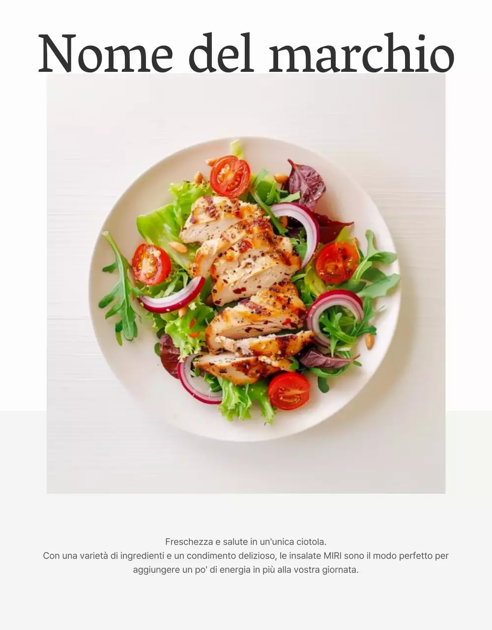 Promuovere un semplice layout di foto di insalate in bianco e chartreuse