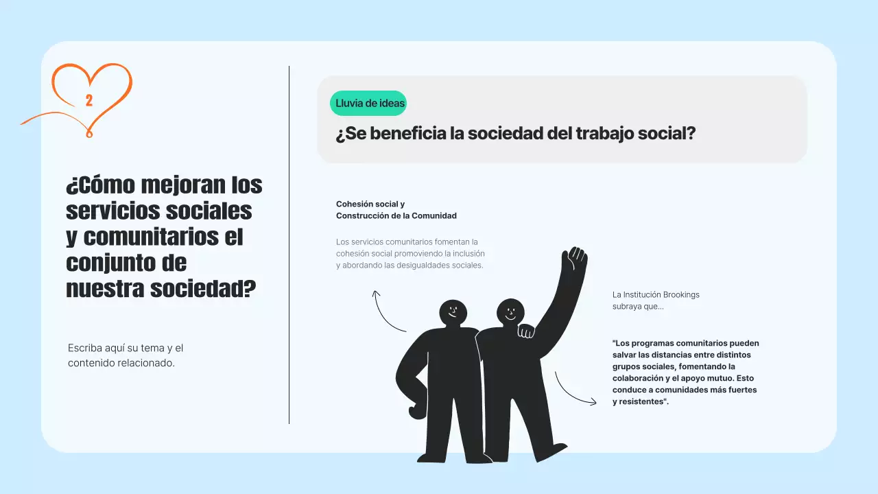 Un moderno folleto de servicios comunitarios en azul claro y naranja