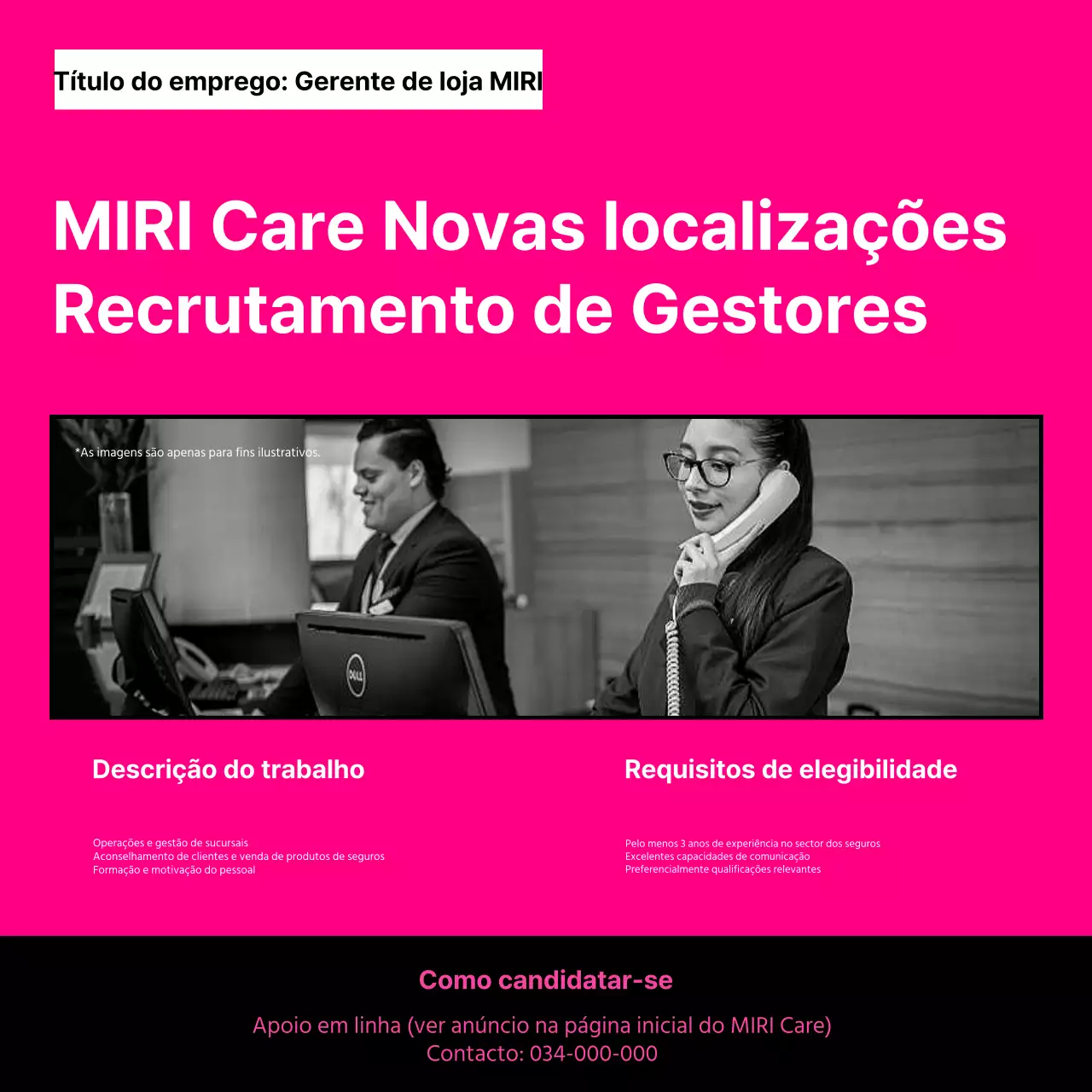 Anúncio de emprego de gestor simples em rosa choque e preto