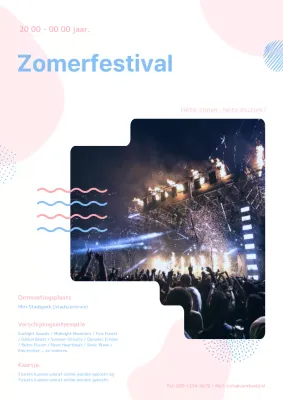Aankondiging van lichtblauwe en roze kitscherige zomerfestivals.