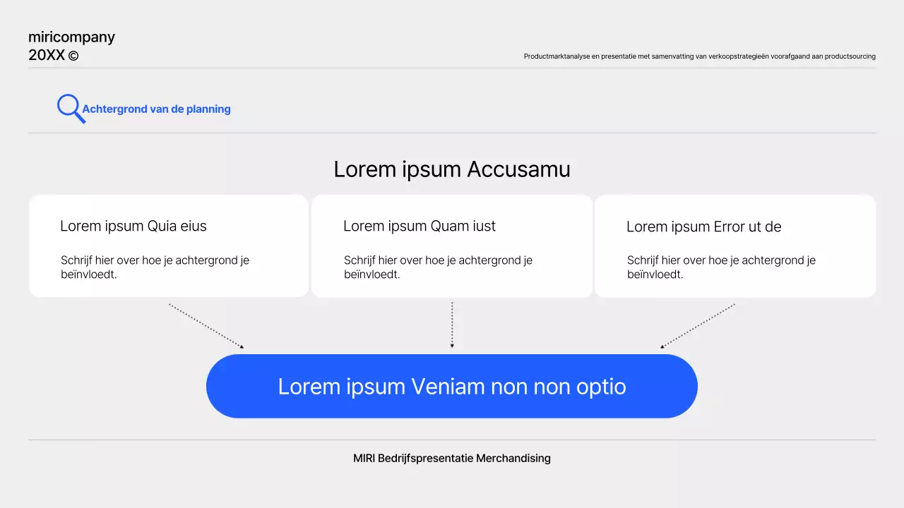 Een eenvoudig productplanningsrapport in blauw en grijs