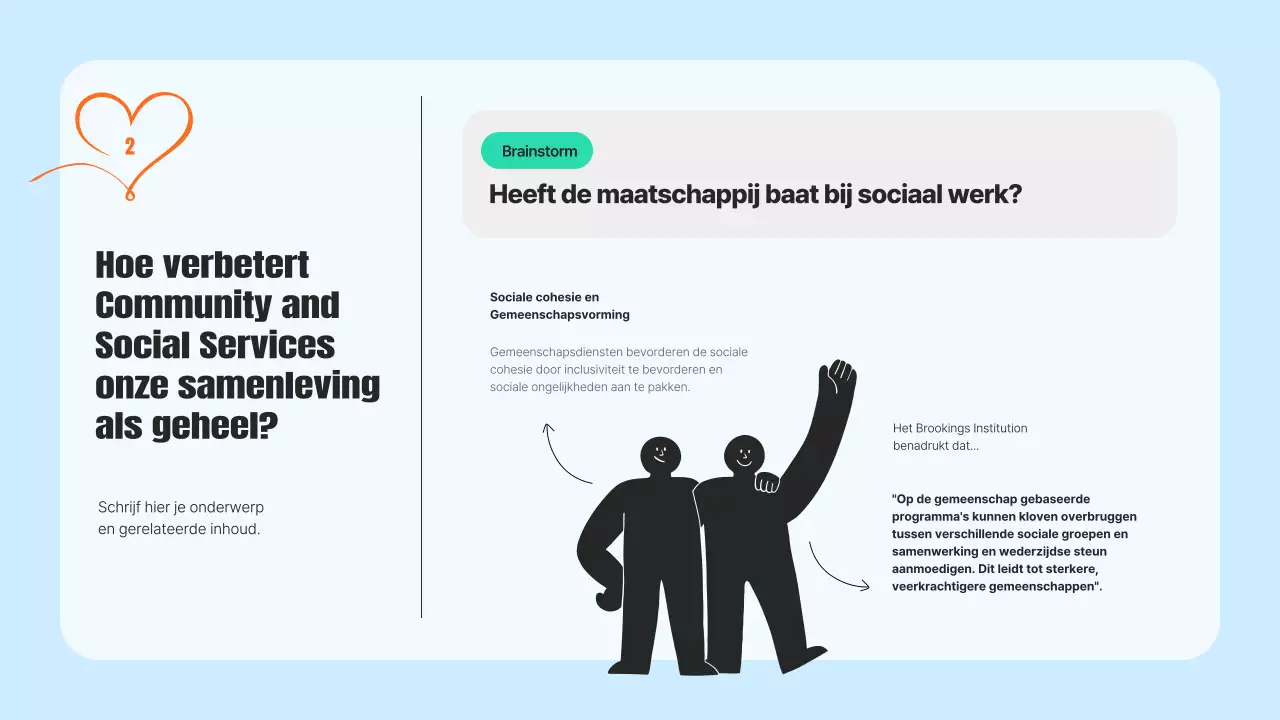 Een moderne gemeenschapsdienstprospectus in lichtblauw en oranje