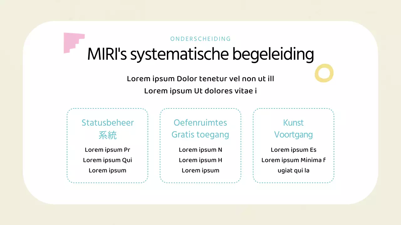 Een kunstschool prospectus in geometrische stijl in ivoor en mint