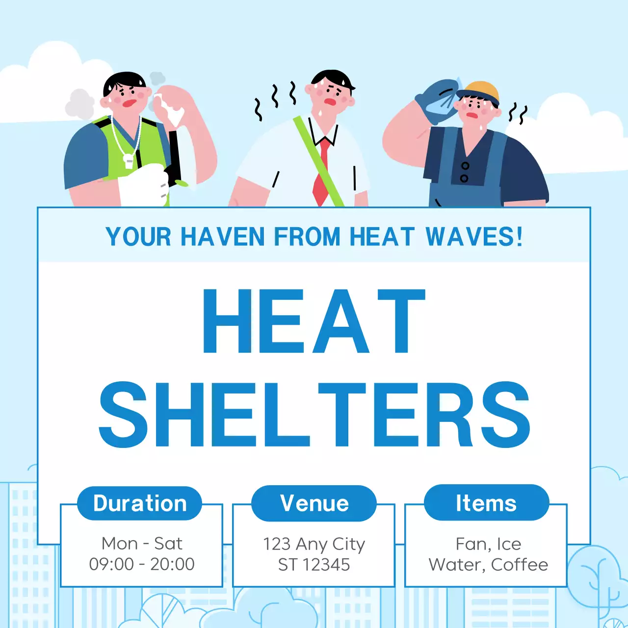 Blue Simple Heat Shelters Announcement Social Media Post