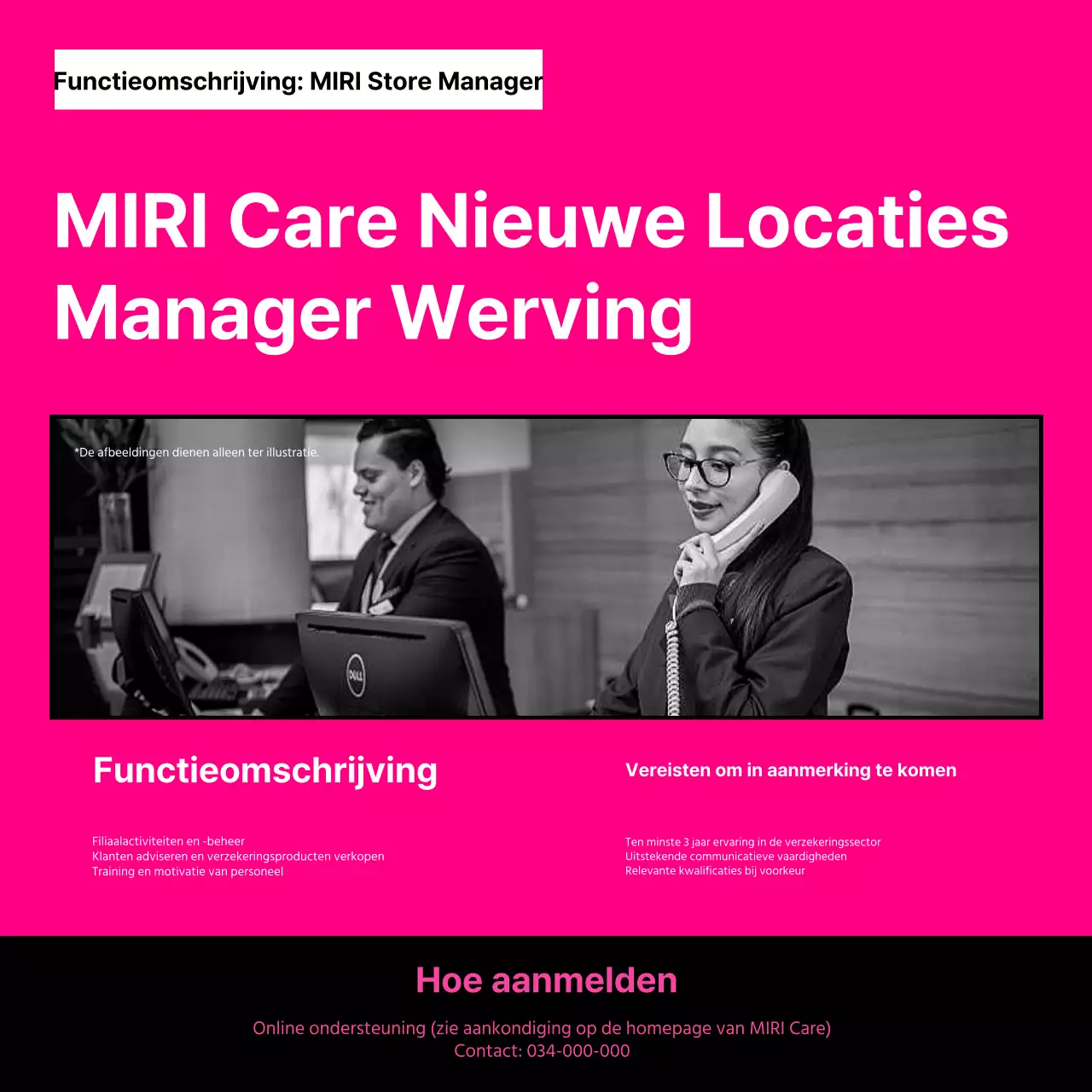 Eenvoudige vacature voor manager in hot pink en zwart
