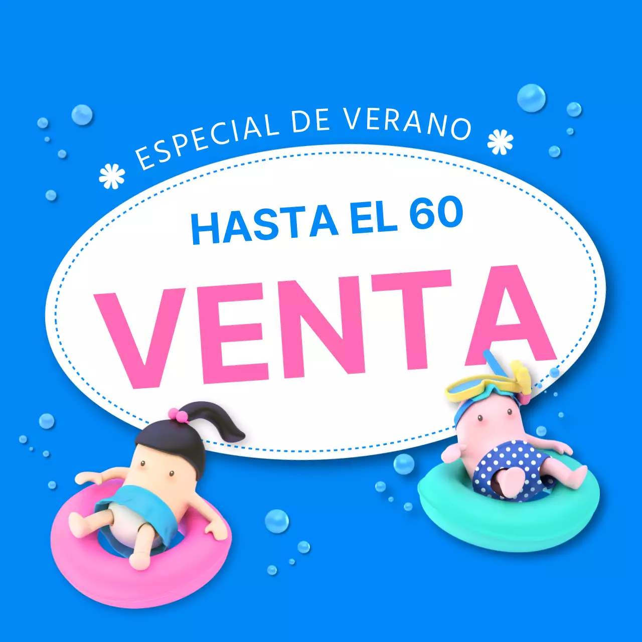 Una colección de miniaturas de eventos veraniegos con acentos azules y rosas