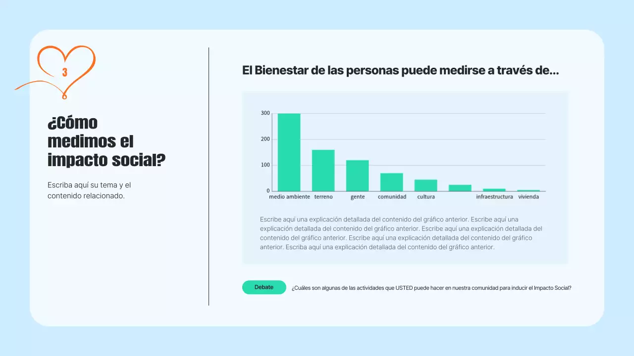 Un moderno folleto de servicios comunitarios en azul claro y naranja