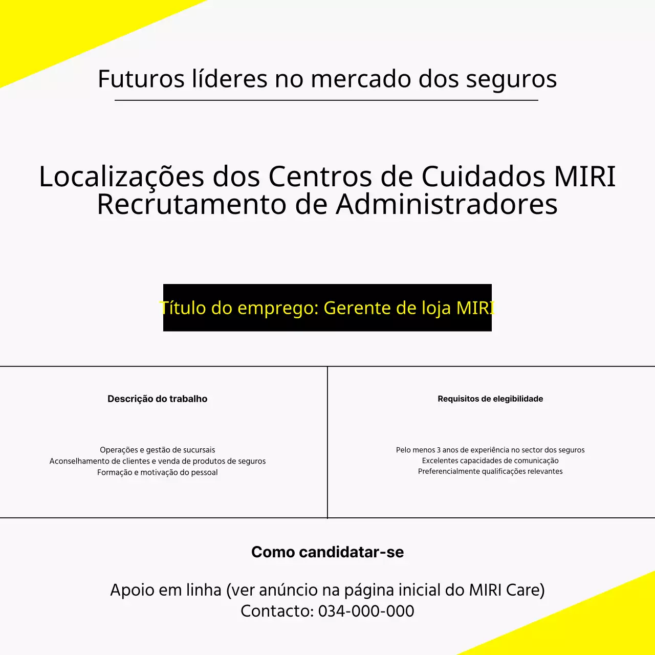 Um anúncio de emprego de administrador simples em cinzento e amarelo