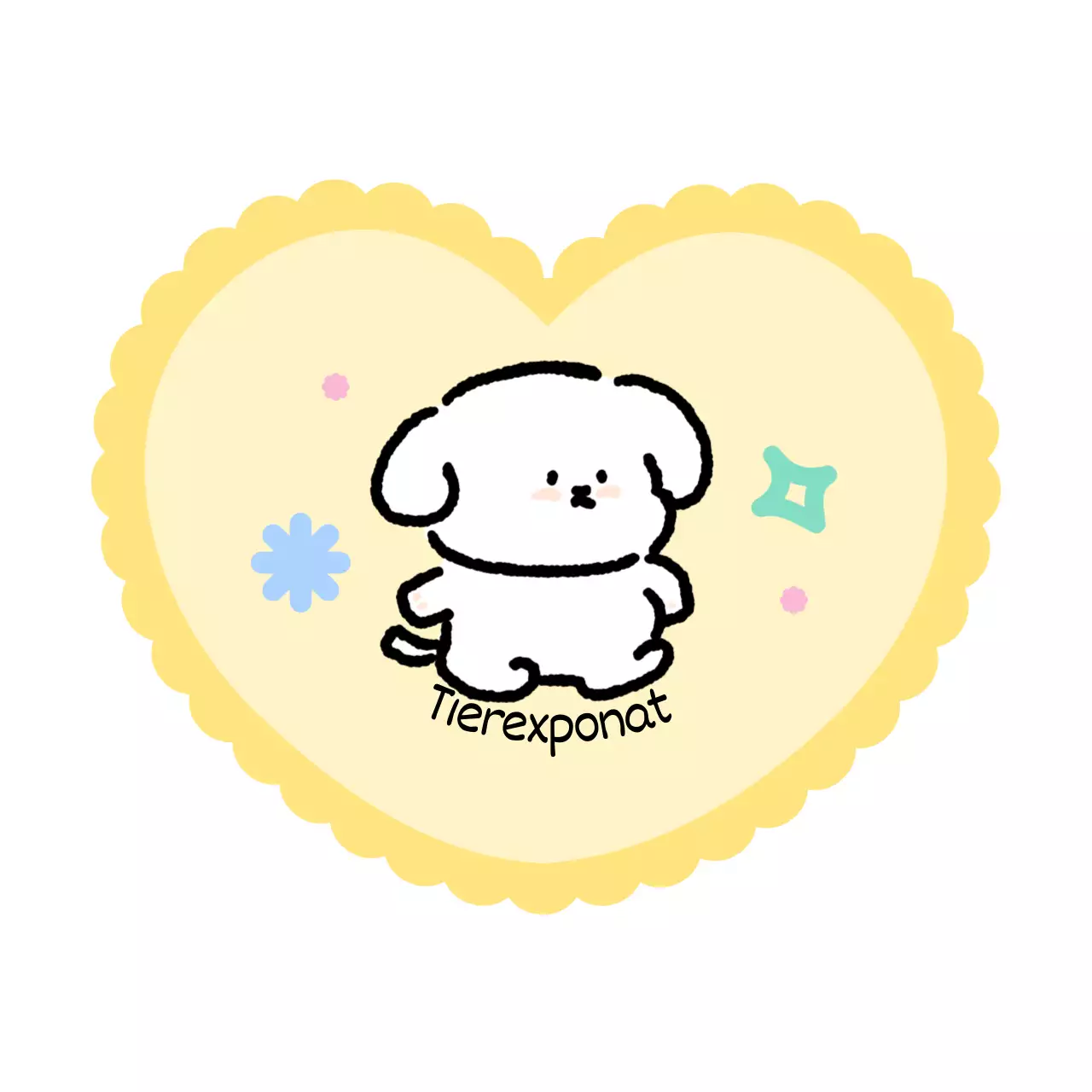 Niedliche Ausstellungsstücke mit Hunden und Katzen und Kritzeleien in Form von Herzen