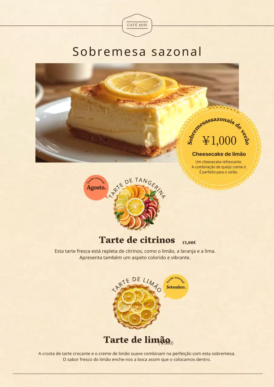 Promover um novo menu de sobremesas amarelas e clássicas de verão