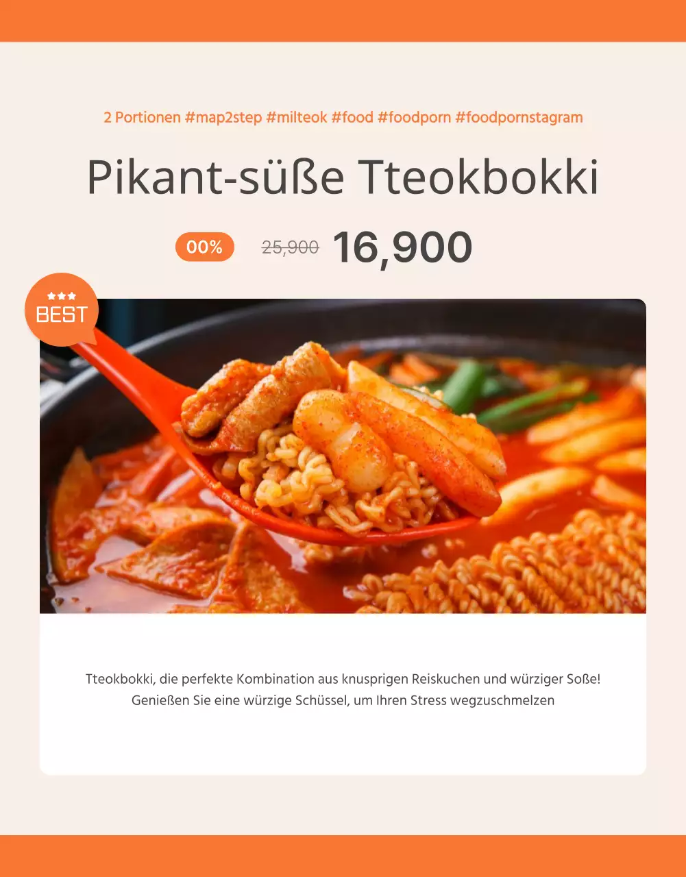 Förderung von Basis-Tteokbokki-Mahlzeitensets in Orange und Elfenbein