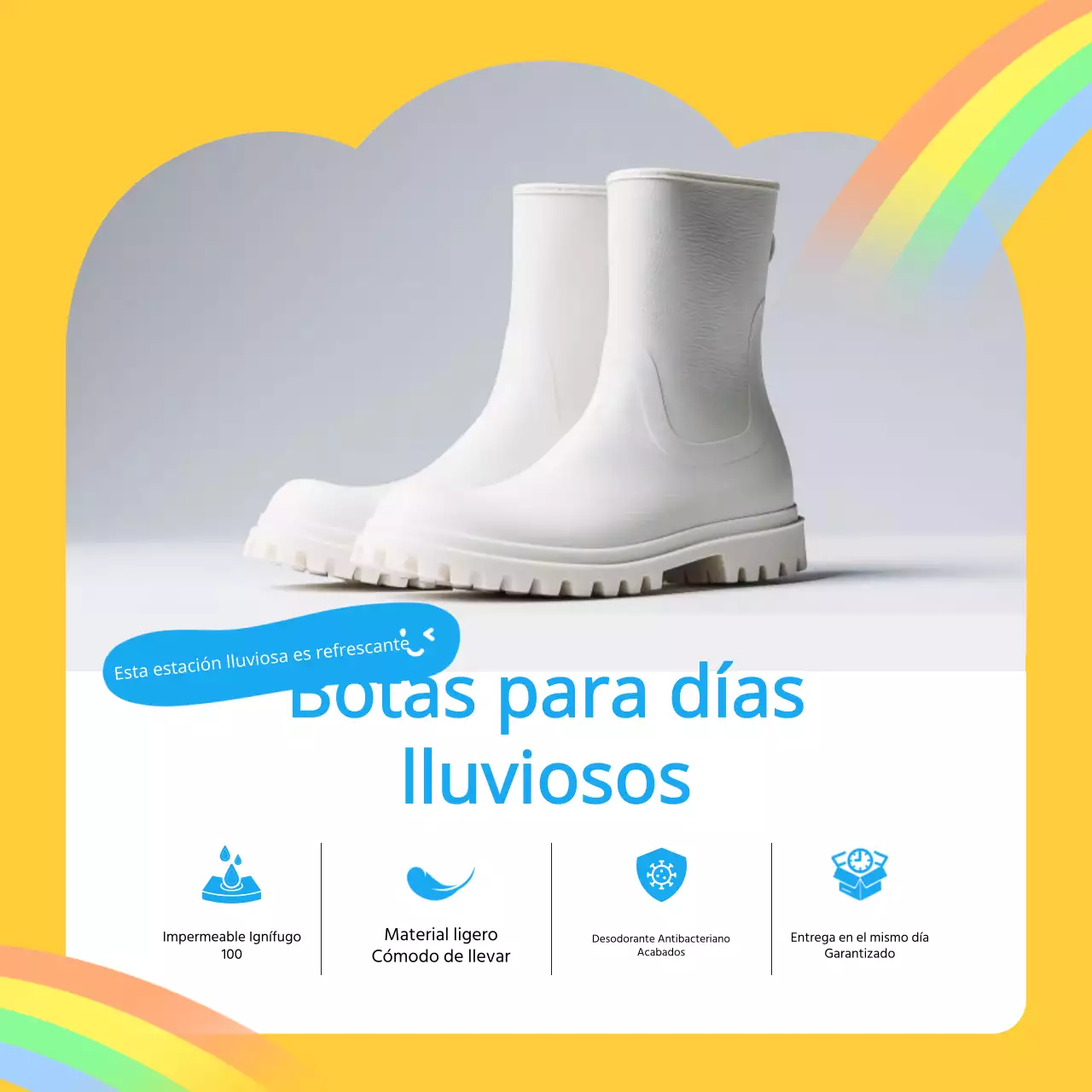 Promover bonitos productos amarillos y azul claro para la temporada de lluvias