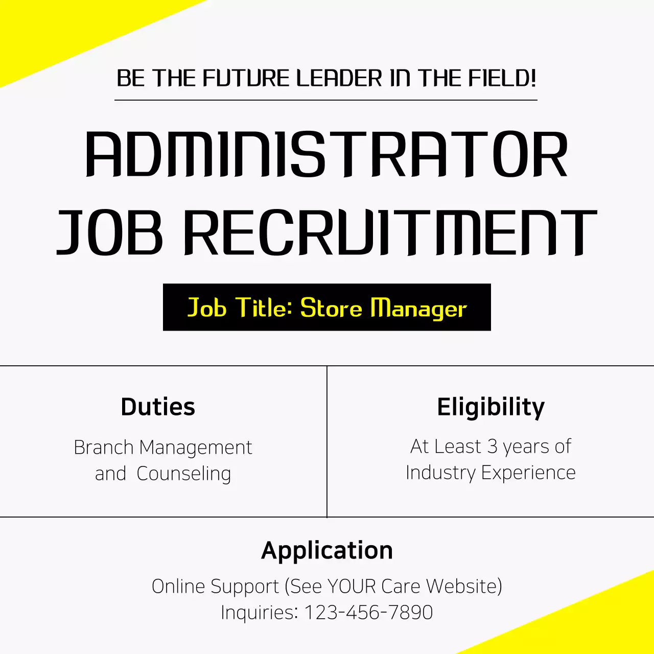 Yellow Modern Job Recruitment Advertisement Social Media Post