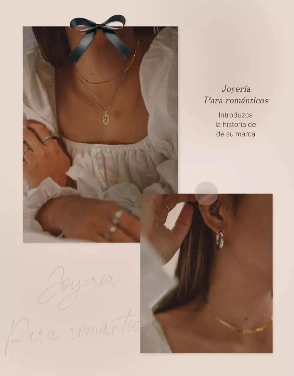 Promociona tu página con un moderno diseño fotográfico de joyas en tonos marrones y beige