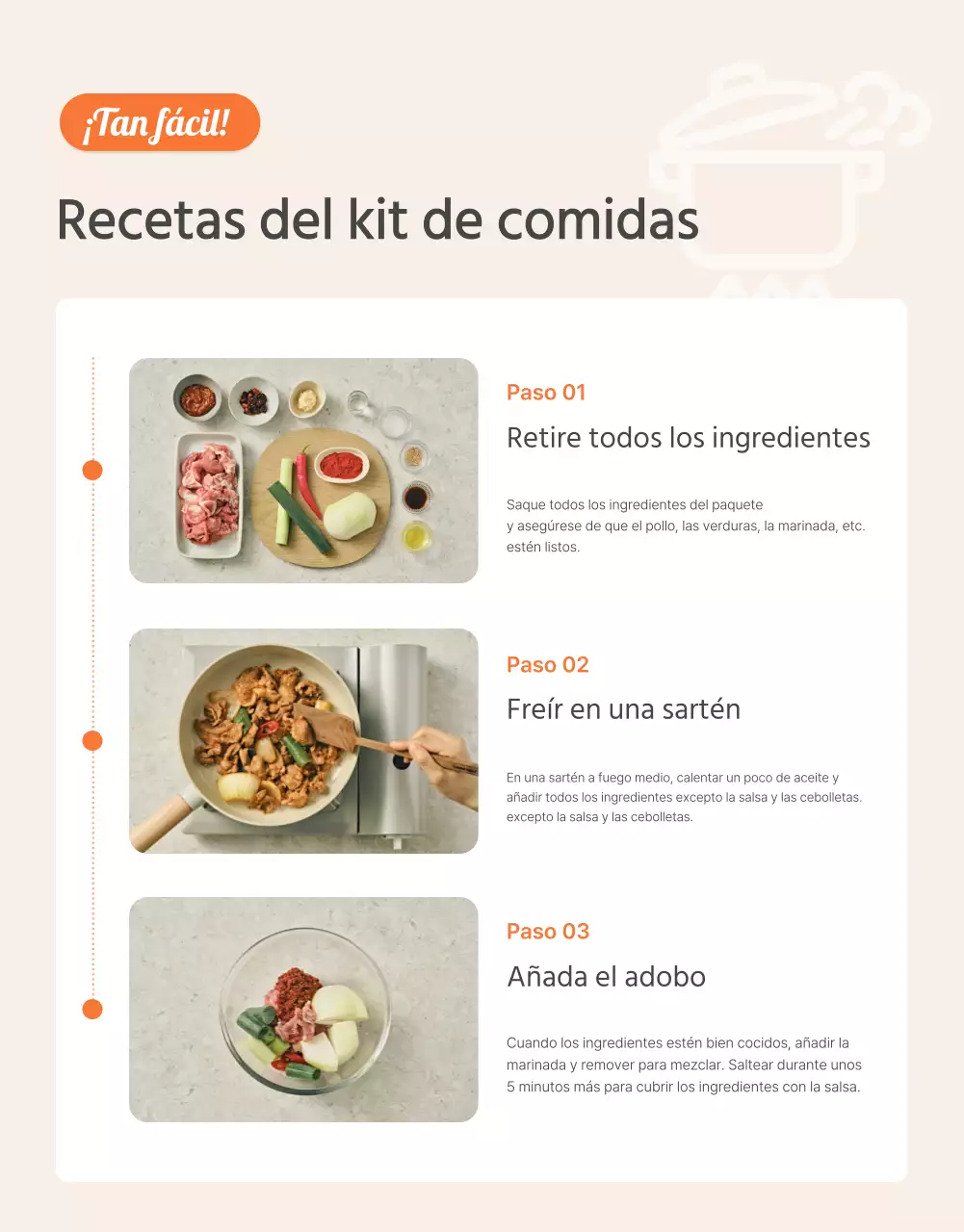 Describir y promover los alimentos básicos del kit de comida en Orange y Ivory