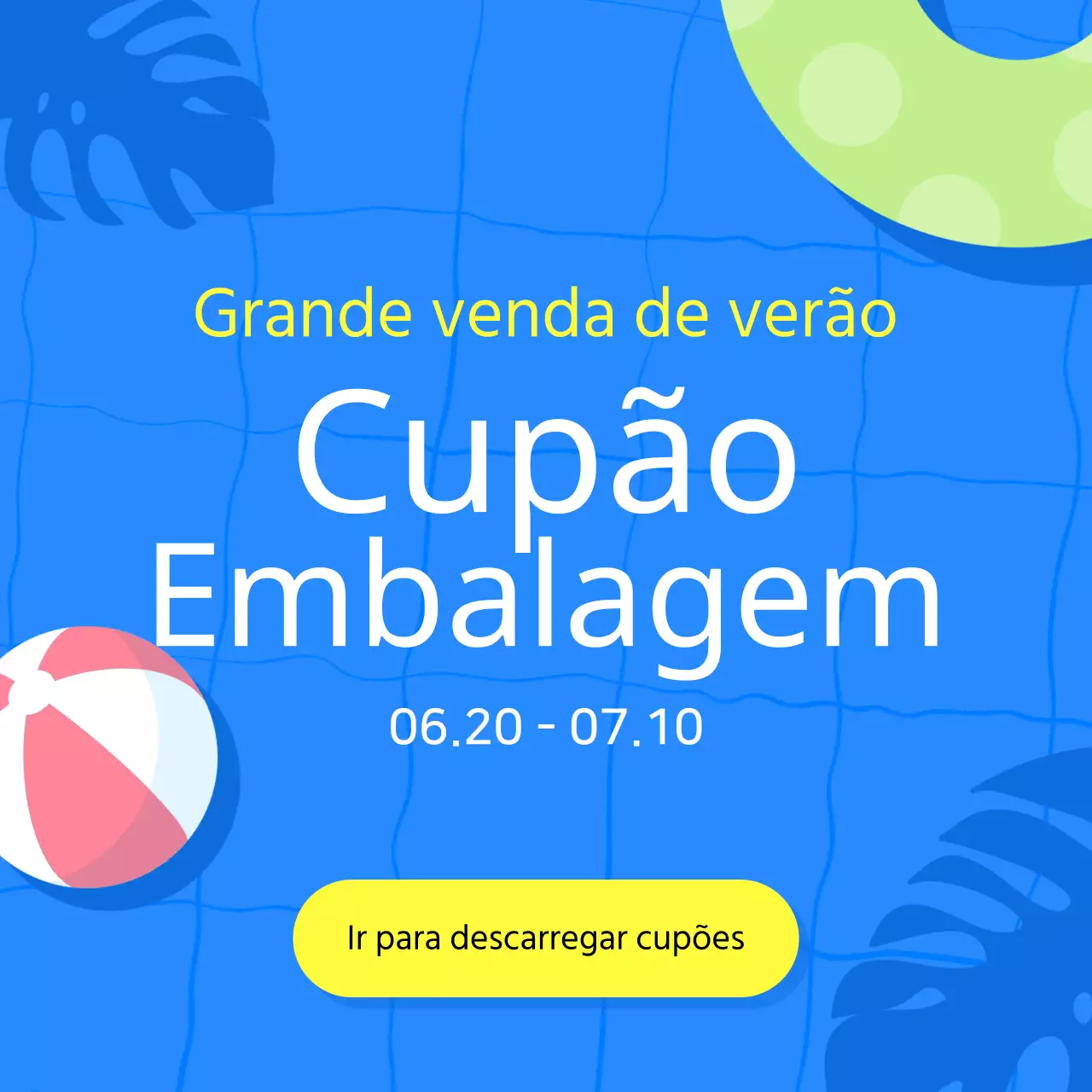 Promover uma bonita venda de verão em azul e amarelo