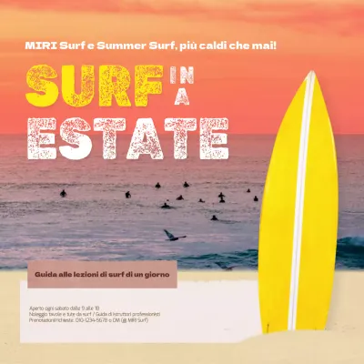 Promuovere corsi di surf naturale di un giorno in giallo e arancione